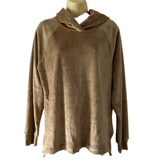 Tan Velour Plush Hooded Pullover Top Woman Size Medium NWT - Picture 1 of 10